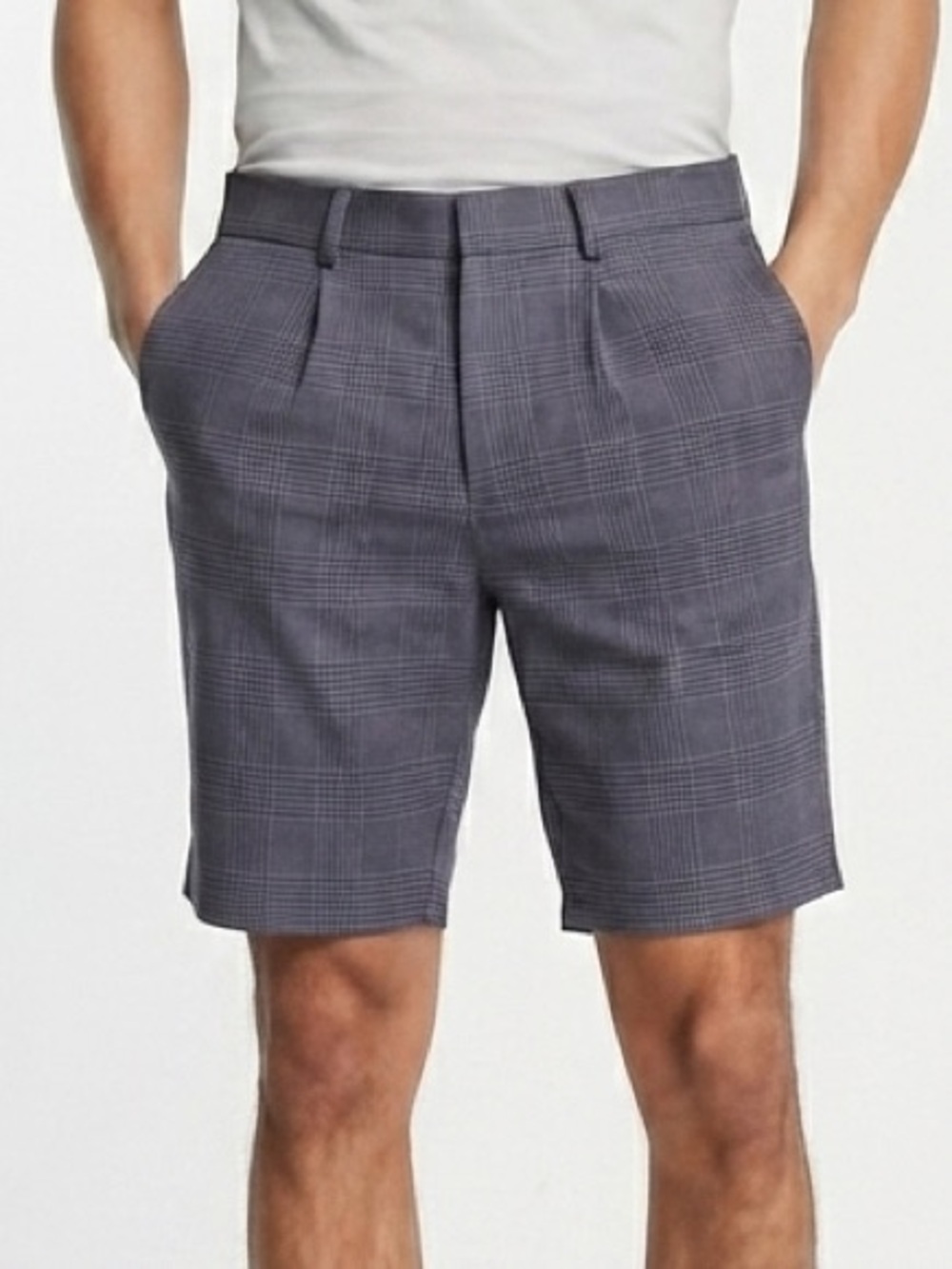 ASOS DESIGN Mens Plaid Dress Short Size 30 Cotton Linen Blend NWOT